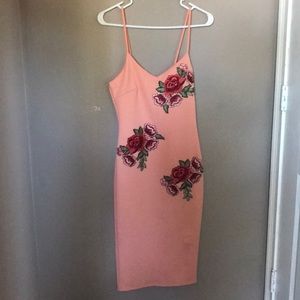 Long Pink Dress with floral patches